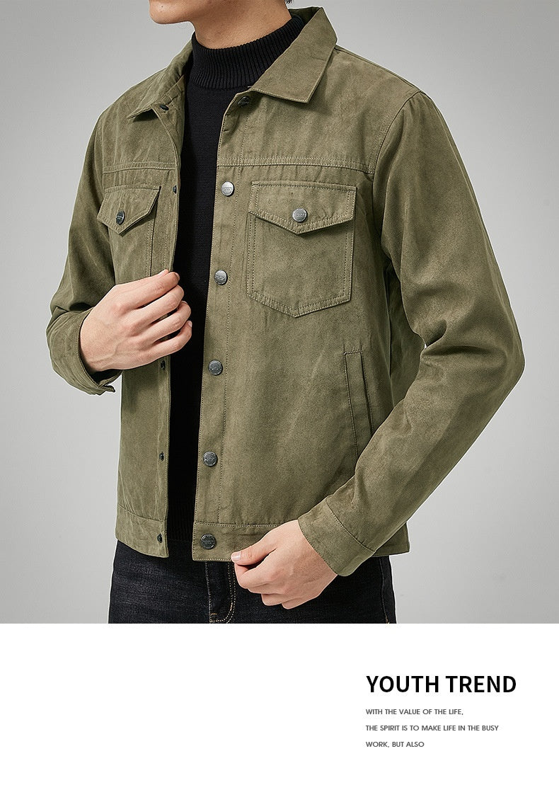 Men's Casual Suede Brushed Fabric Youth Fashion British Style Jacket