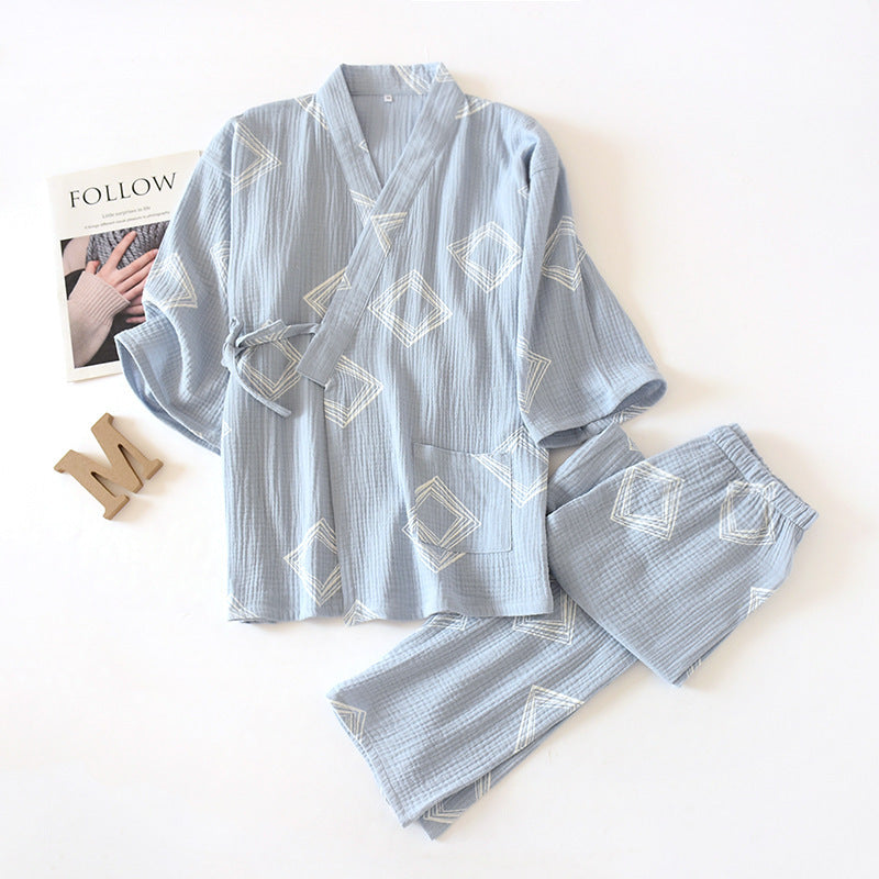 Couple's Cotton Double-layer Gauze Pajamas Suit