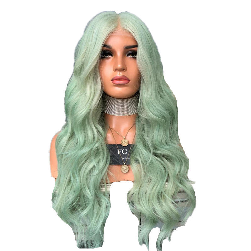 New European And American Wigs For Green Mid-Length Curly Hair