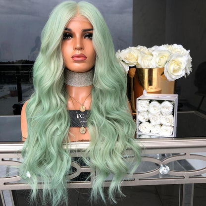 New European And American Wigs For Green Mid-Length Curly Hair