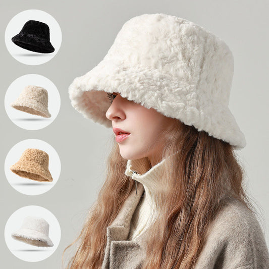 Lambswool bucket Hat Winter Warm Fashionable Solid Color Hats For Women