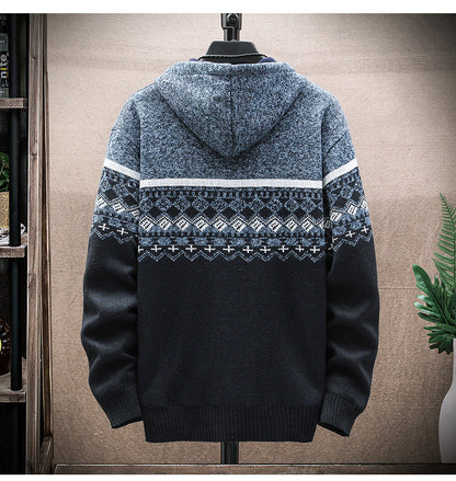 Hooded Cardigan Knitted Thick Plus Fleece Sweater Men