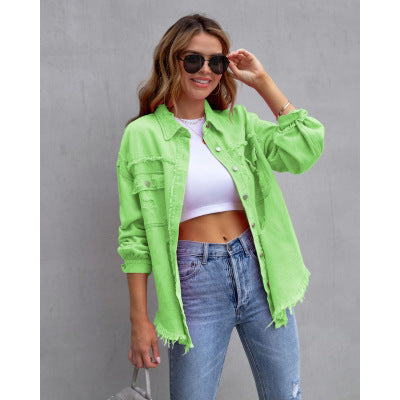 Fashion Ripped Shirt Jacket Female Autumn And Spring Casual Tops Womens Clothing