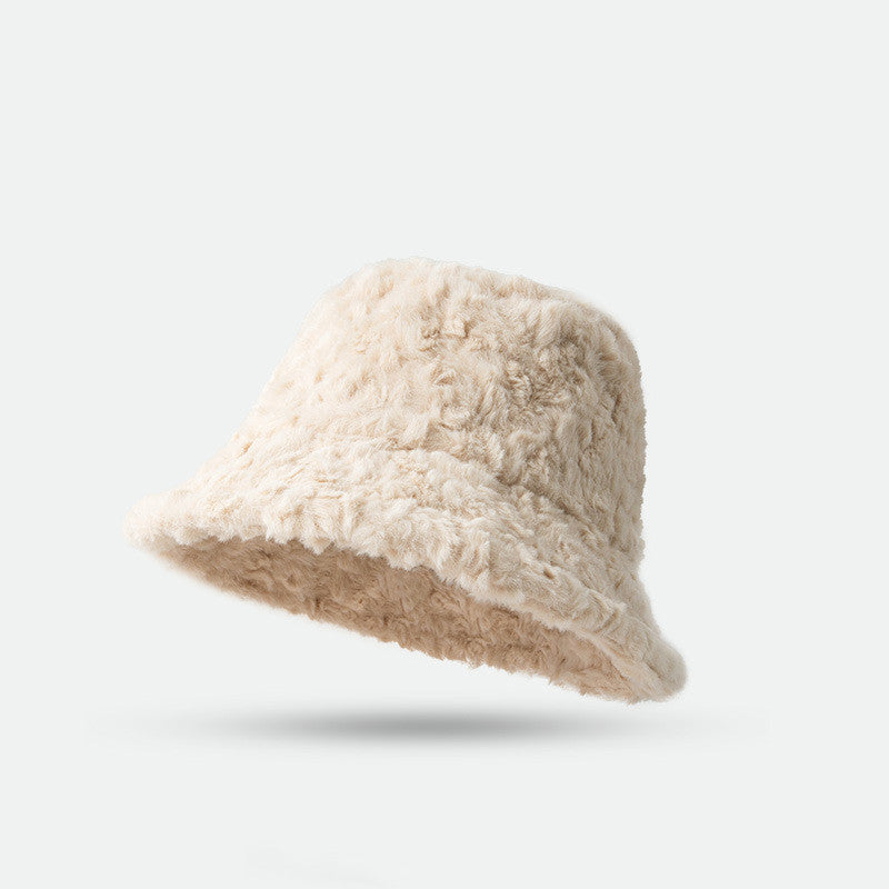 Lambswool bucket Hat Winter Warm Fashionable Solid Color Hats For Women