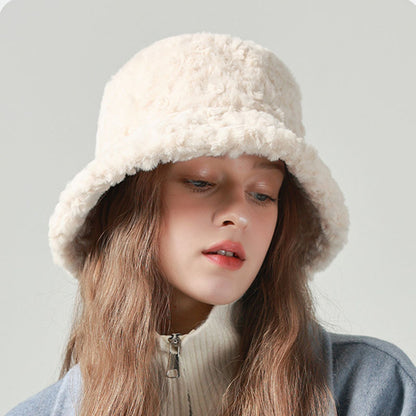 Lambswool bucket Hat Winter Warm Fashionable Solid Color Hats For Women