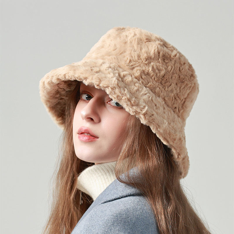 Lambswool bucket Hat Winter Warm Fashionable Solid Color Hats For Women