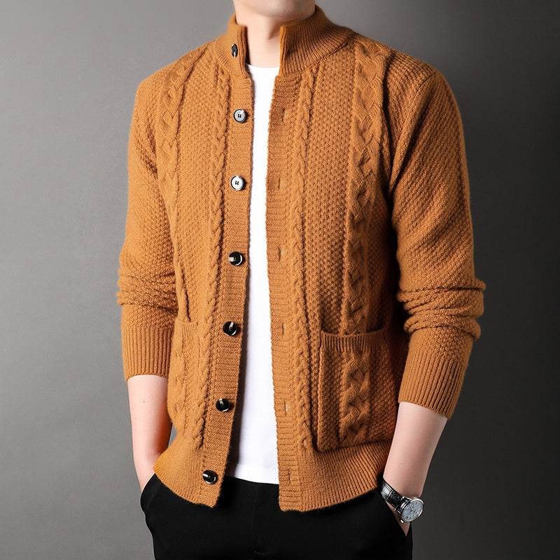 Thick Knit Cardigan Retro Jacquard Loose-fitting Sweater Jacket