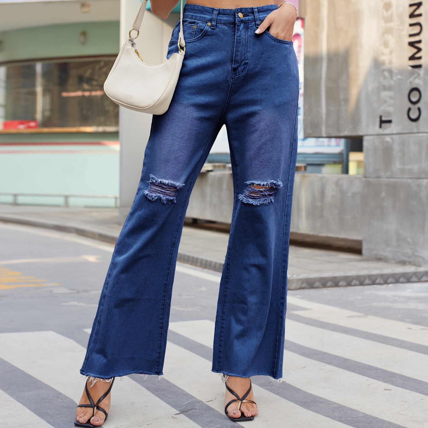 Denim Wide Leg Trousers Ripped Skinny Jeans