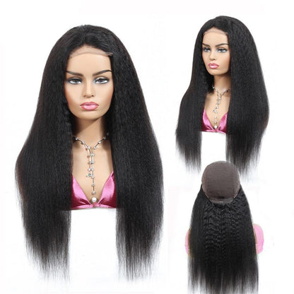 180% Density Full 4x4 Transparent Lace Front Kinky Straight Human Hair Wig