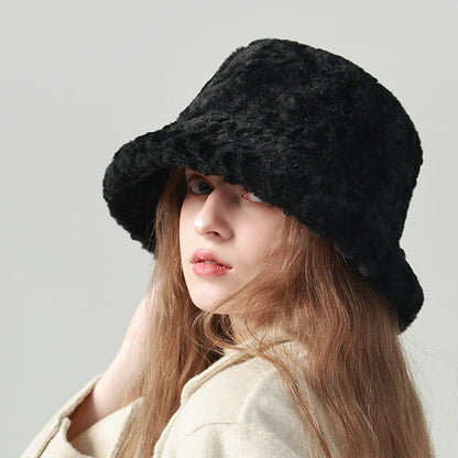 Lambswool bucket Hat Winter Warm Fashionable Solid Color Hats For Women