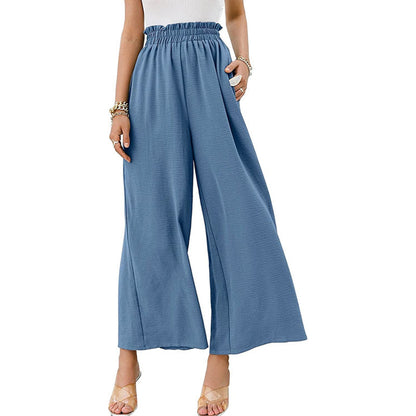 Women Trousers Solid Color Wide Leg High Waist Pants Casual Loose Pants