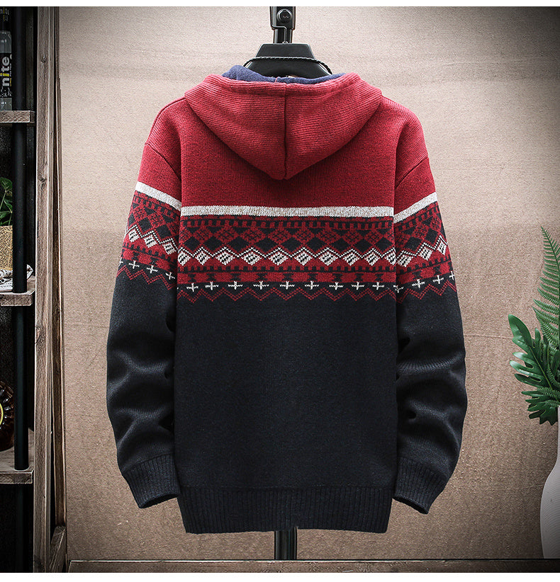 Hooded Cardigan Knitted Thick Plus Fleece Sweater Men