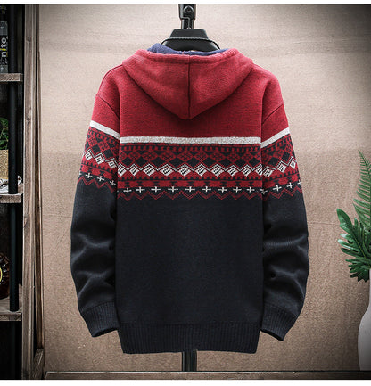 Hooded Cardigan Knitted Thick Plus Fleece Sweater Men