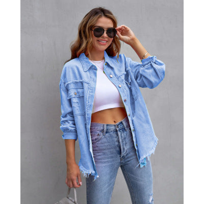 Fashion Ripped Shirt Jacket Female Autumn And Spring Casual Tops Womens Clothing