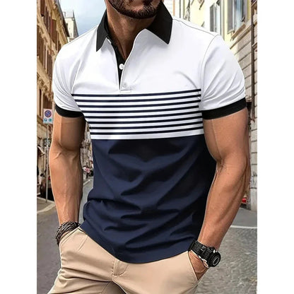 Mens Casual Stripe Short Sleeve Polo Shirt