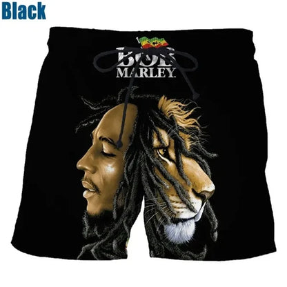 Rock Singer Bob Marley Reggae Rasta Pattern Board Shorts 3D Printing Men's Outdoor Leisure Sports Gym Shorts Men Swim Trunks