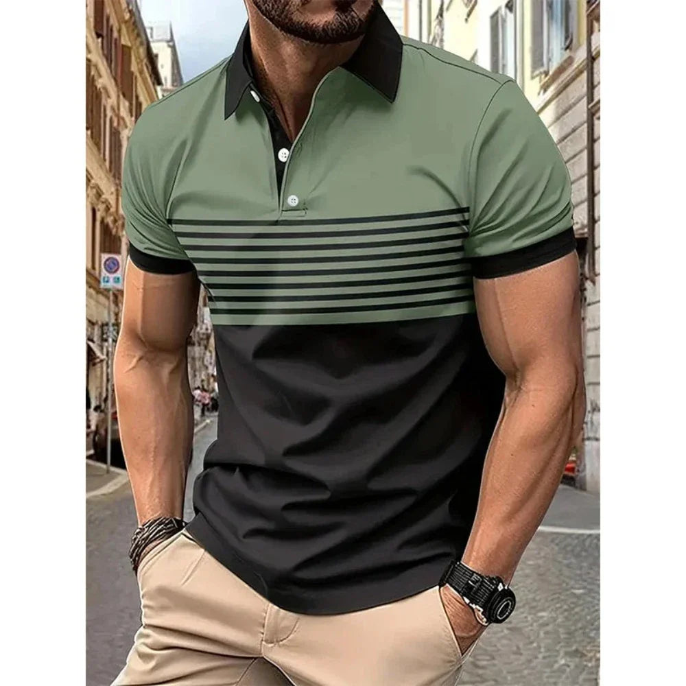 Mens Casual Stripe Short Sleeve Polo Shirt