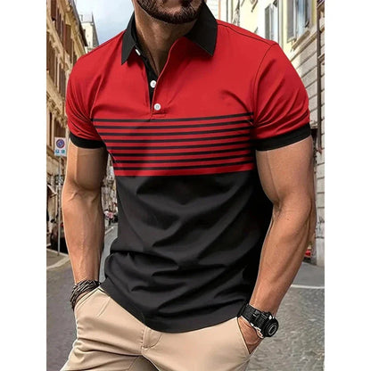 Mens Casual Stripe Short Sleeve Polo Shirt