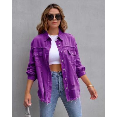 Fashion Ripped Shirt Jacket Female Autumn And Spring Casual Tops Womens Clothing