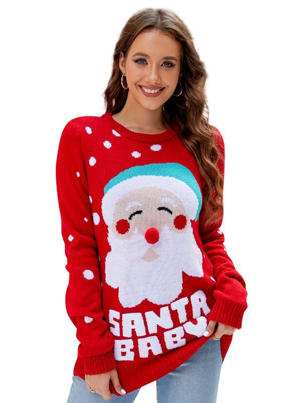 Festive Santa Letter Embroidery Women's Sweater