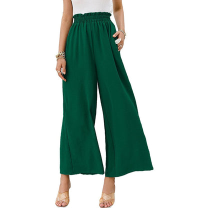 Women Trousers Solid Color Wide Leg High Waist Pants Casual Loose Pants