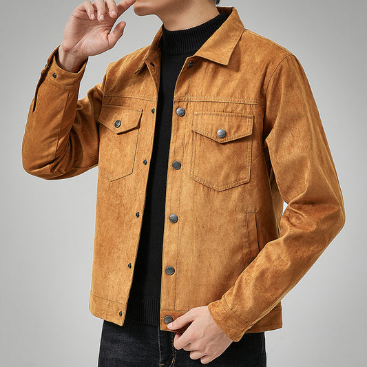 Men's Casual Suede Brushed Fabric Youth Fashion British Style Jacket