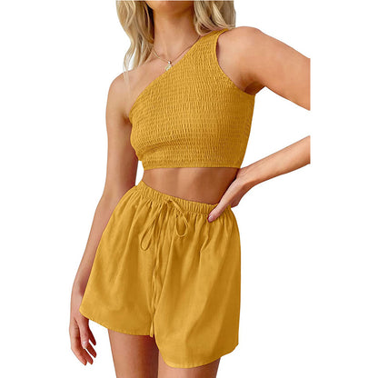 Midriff-baring Top Shorts Beach Two-piece Suit