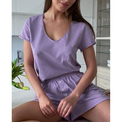 Women's Fashion Casual V-neck Shorts Pajama Set