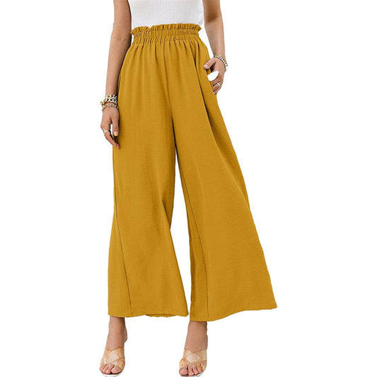 Women Trousers Solid Color Wide Leg High Waist Pants Casual Loose Pants