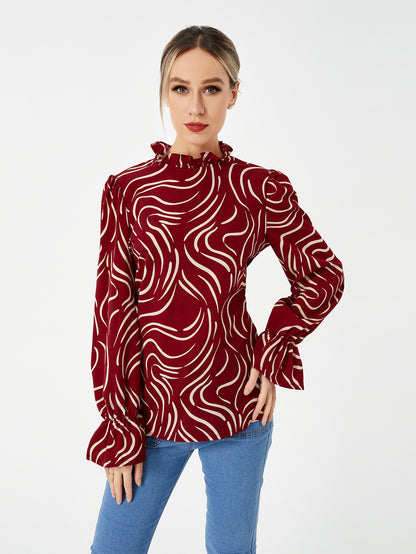 Ladies Graphic Casual Balloon Sleeve Shirt