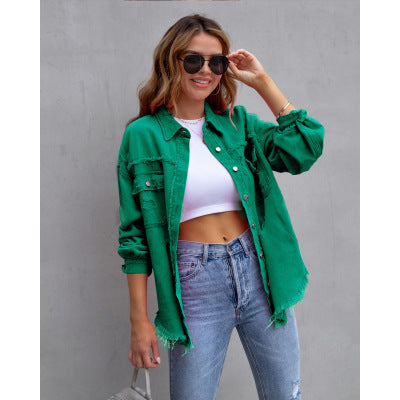 Fashion Ripped Shirt Jacket Female Autumn And Spring Casual Tops Womens Clothing