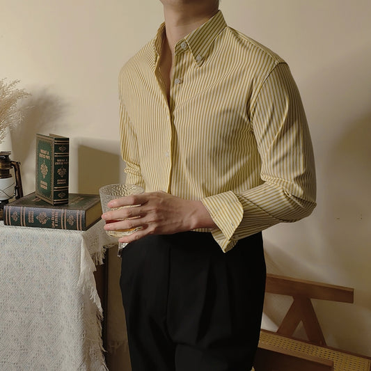 Slim Fitting Coffee Striped Shirt For Men