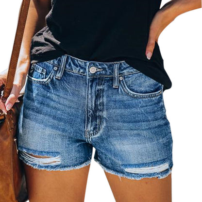 Summer Hole Denim Shorts Female Fringe Jeans