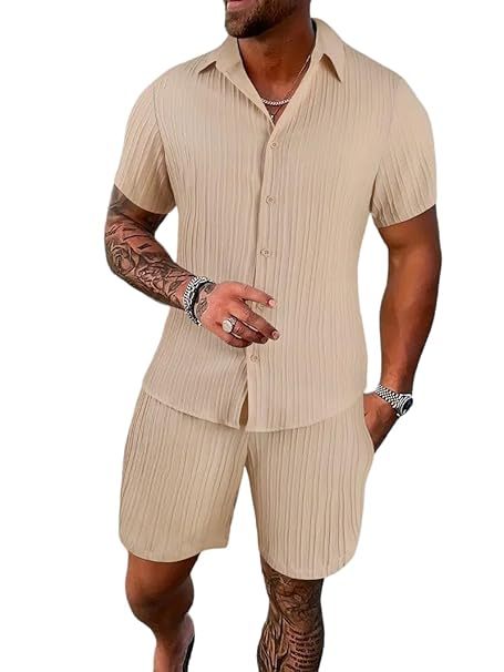 Mens Stylish Sugar Cane Fabric Short Sleeve Shirt and Shorts