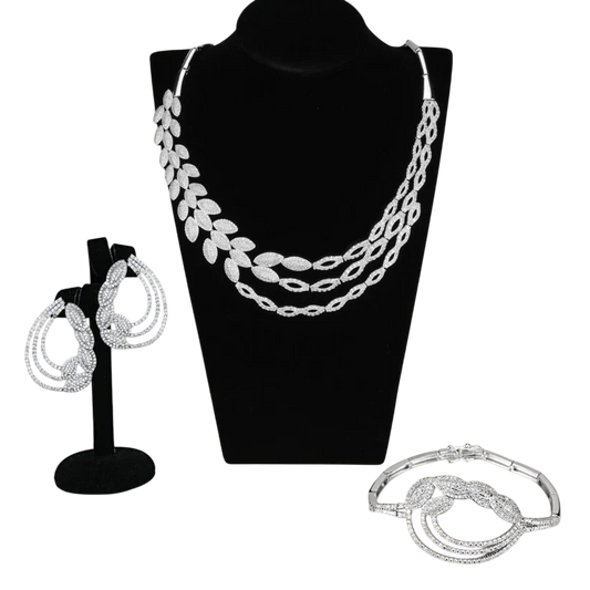 3W922 Rhodium Brass Jewelry Sets with AAA Grade CZ